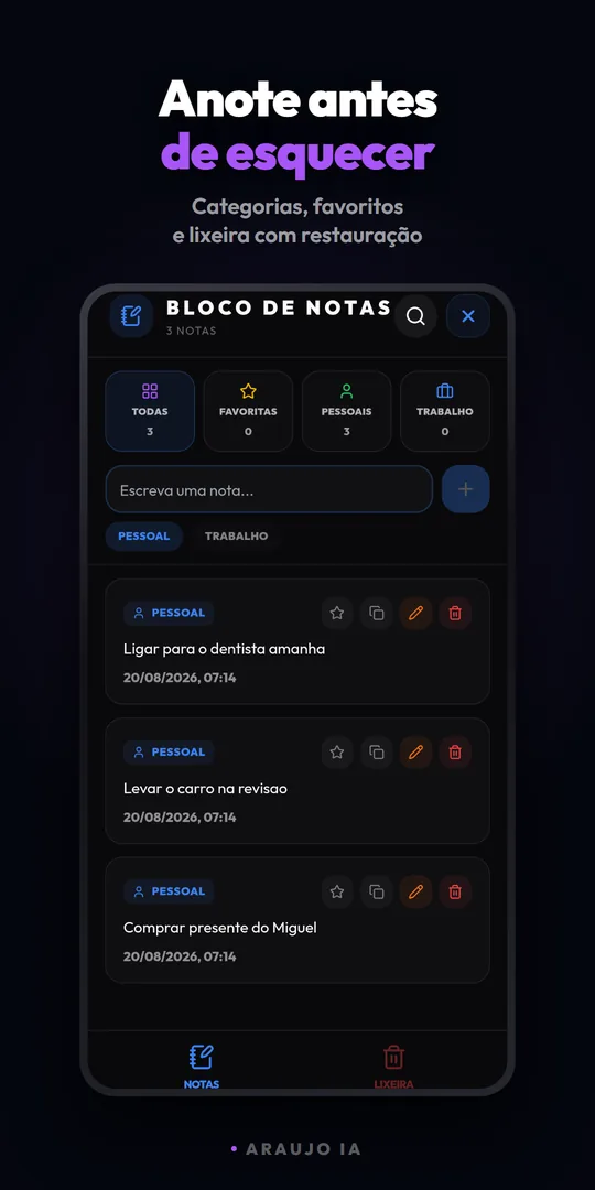 Tela de anotações