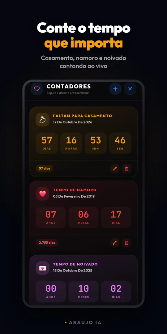 Tela de contadores de datas
