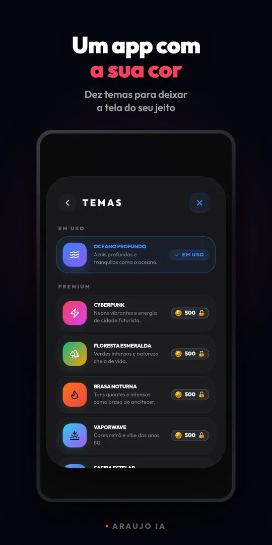 Tela de temas visuais
