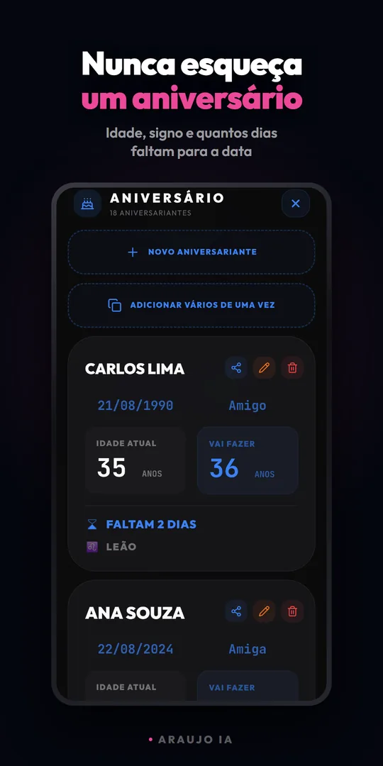Tela de aniversários